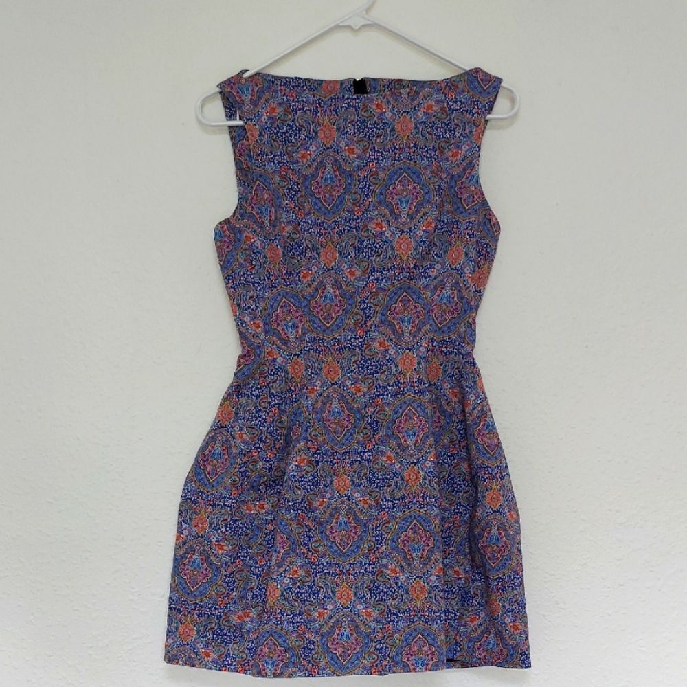 Zara Blue and Orange Sleeveless Bateau Mini Dress